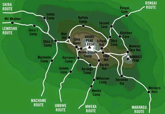 Mount Kilimanjaro Climbing Routes Map